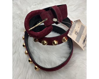 Vintage Suede Burgundy & Gold Metal Stud Belt