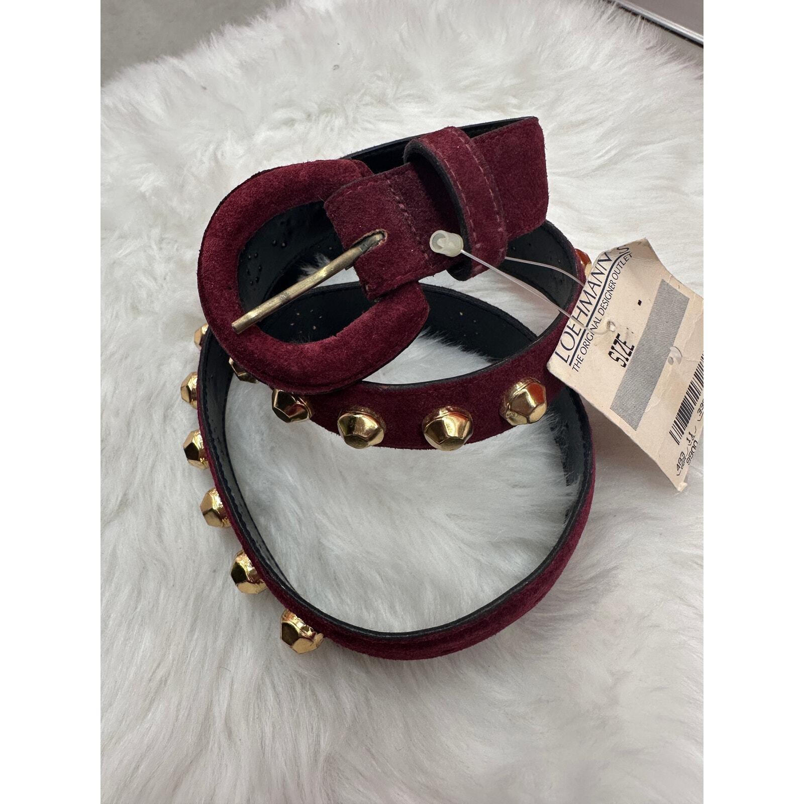 Vintage Suede Burgundy & Gold Metal Stud Belt‎ Vintage Suede Burgundy & Gold Metal Stud Belt main image 3