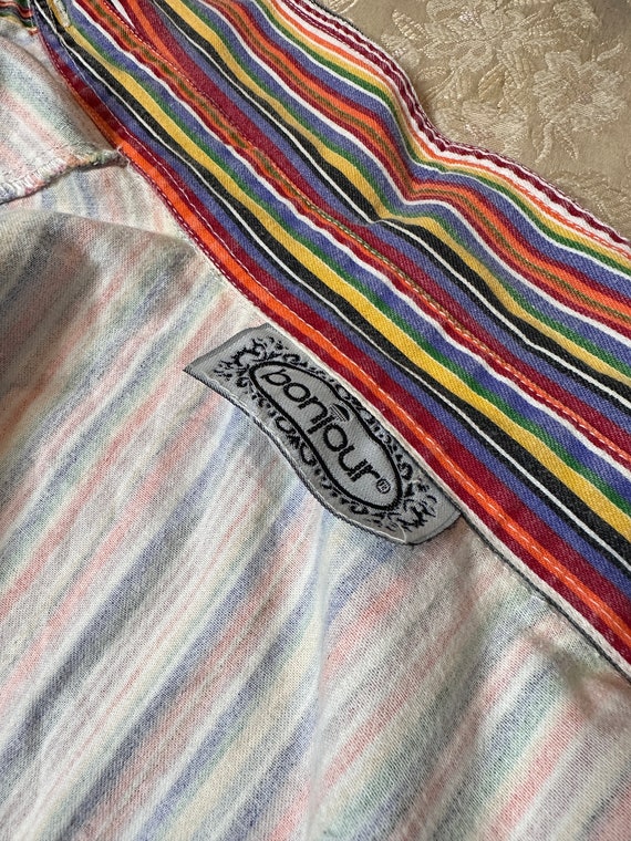 Vintage Rainbow Striped Sleeveless Tie Button Up … - image 7
