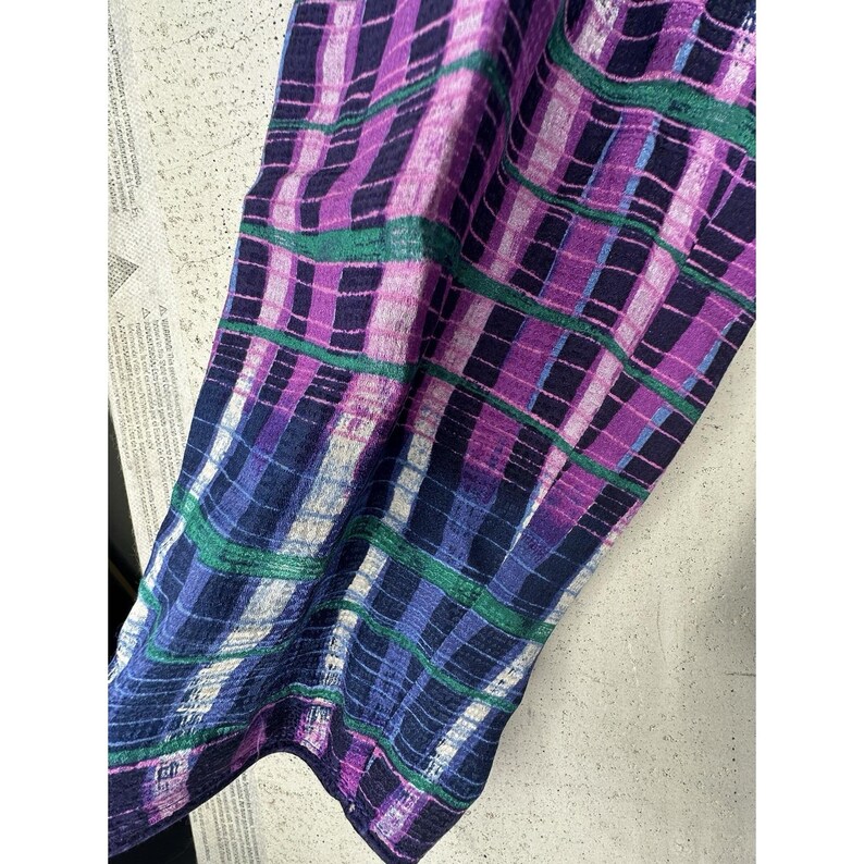 Bluzka vintage Adrianna Papell w paski, wielokolorowa, z jedwabiu, zapinana na guziki, rozmiar: 10 zdjęcie 7