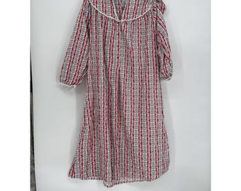 Lanz Salzburg Cotton Flannel 4 Button Floral Folk Hearts Print Nightgown Small