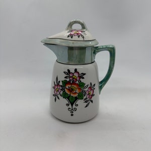 Vintage Hand Painted Creamer Luster-Wear Green Floral - Vintage Handpainted Japan Luster Creamer Green Flowers 1980s Japan