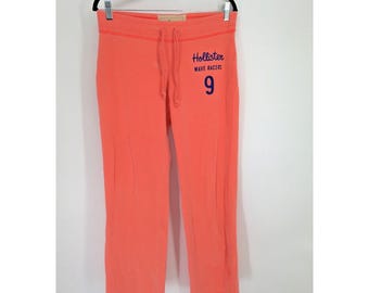 Y2K Hollister Neon Coral gesticktes Logo Baumwolle Wave Racer Jogginghose | Größe: M