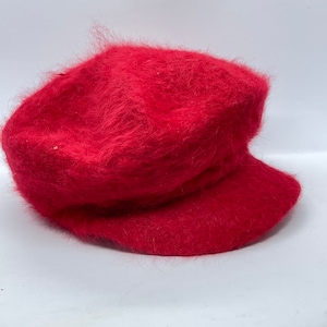 Vintage Red Rabbit Hair Wool Hat Beret - Wool Beret Newsie - Vintage Women&#39;s Hat - Vintage Red Hat - Vintage Rabbit Hair - Red Wool Hat