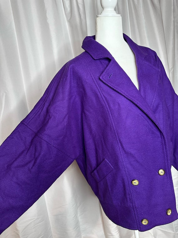 Vintage Royal Bright Purple Wool Pea Coat. 1980s.… - image 5