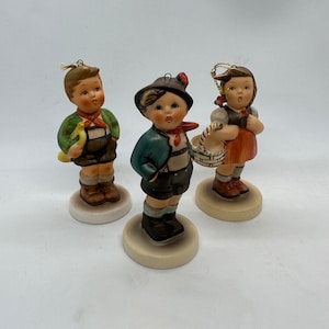 Vintage Hummel &quot;Pick Your Own&quot; Figurine Ornament . 1980s Schmid Reproduction Berta Hummel Christmas Ornament. Girl Basket School Boy Band
