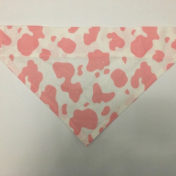 over the collar dog bandanna - pink cow print with glitter