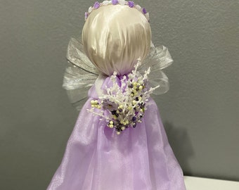 Mesh/fabric Angel table decoration purple with white wings