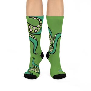 Green Tentacle Socks | Kawaii | Nautical | Cushioned Crew Socks
