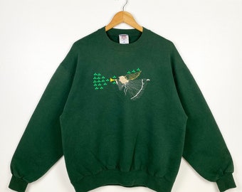 90s Art Angel Crewneck Sweatshirt Embroidery Logo Green Color Men’s L