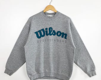 Vintage 90s Wilson Crewneck Sweatshirt - Print Logo - Grey Color - Men’s L