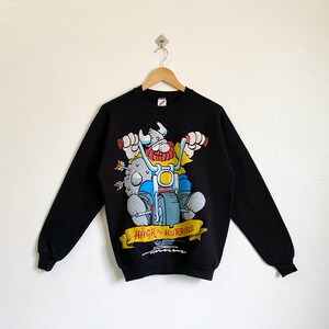 Jaren 90 Hagar The Horrible sweatshirt met ronde hals en print logo zwarte kleur heren L