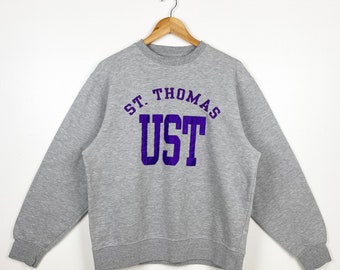 Vintage NCAA University of Saint Thomas Tommies Crewneck Sweatshirt Embroidery Logo Grey Color Men’s M