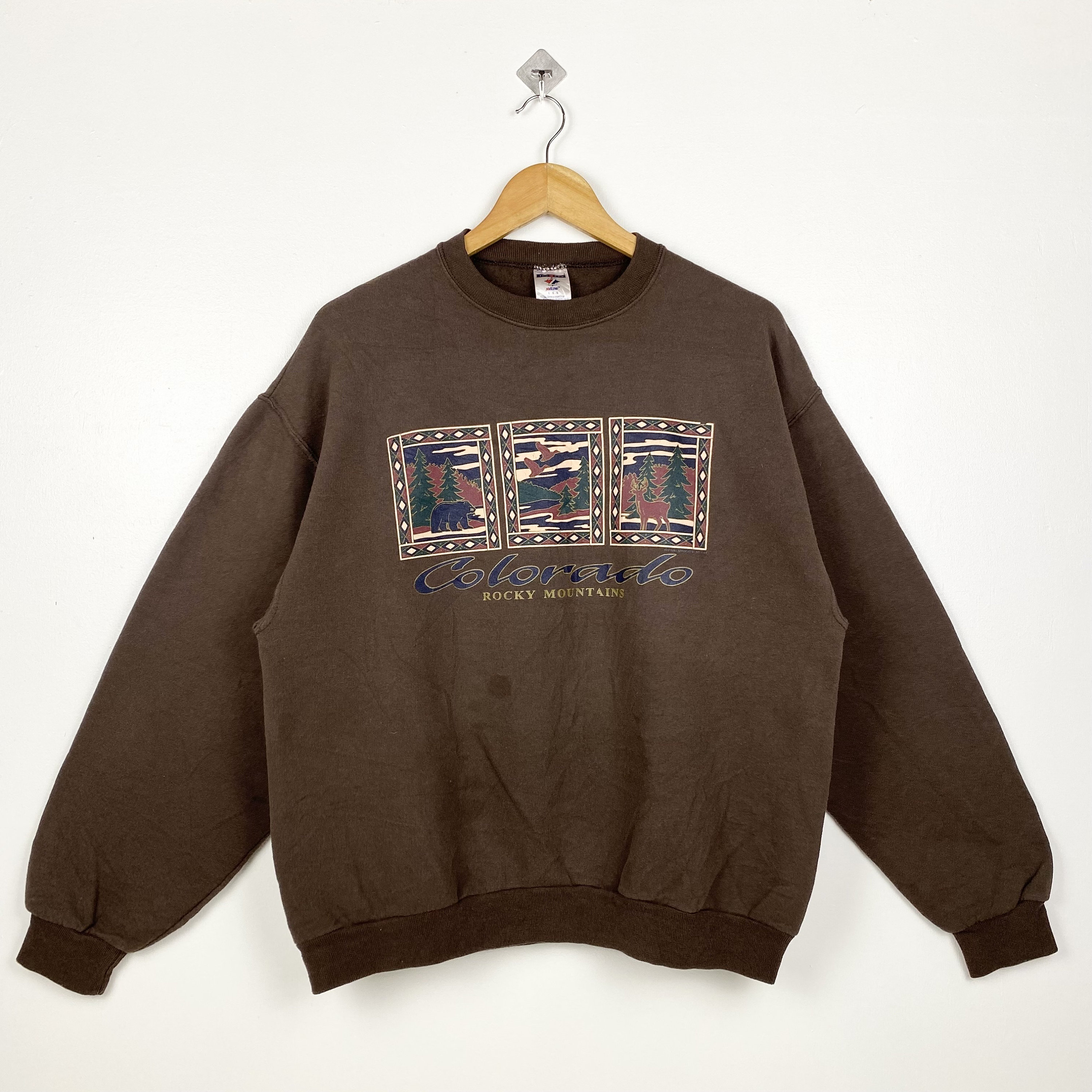 Vintage Colorado Crewneck Sweatshirt Print Logo Brown Color Men