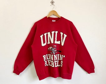 90s NCAA University of Nevada, Las Vegas Runnin’ Rebels Crewneck Sweatshirt Print Logo Red Color Men’s L