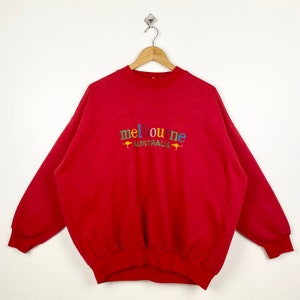 90s Melbourne Australia Crewneck Sweatshirt Embroidery Logo Red Color Men’s L