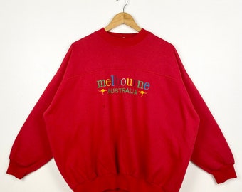 90s Melbourne Australia Crewneck Sweatshirt Embroidery Logo Red Color Men’s L