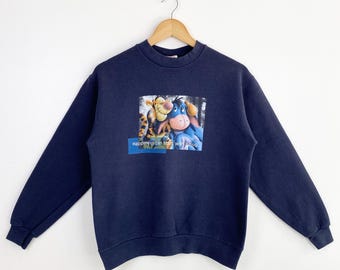90s Disney Winnie The Pooh ‘Tigger’ & ‘Eeyore’ Crewneck Sweatshirt Print Logo Blue Color Women’s S