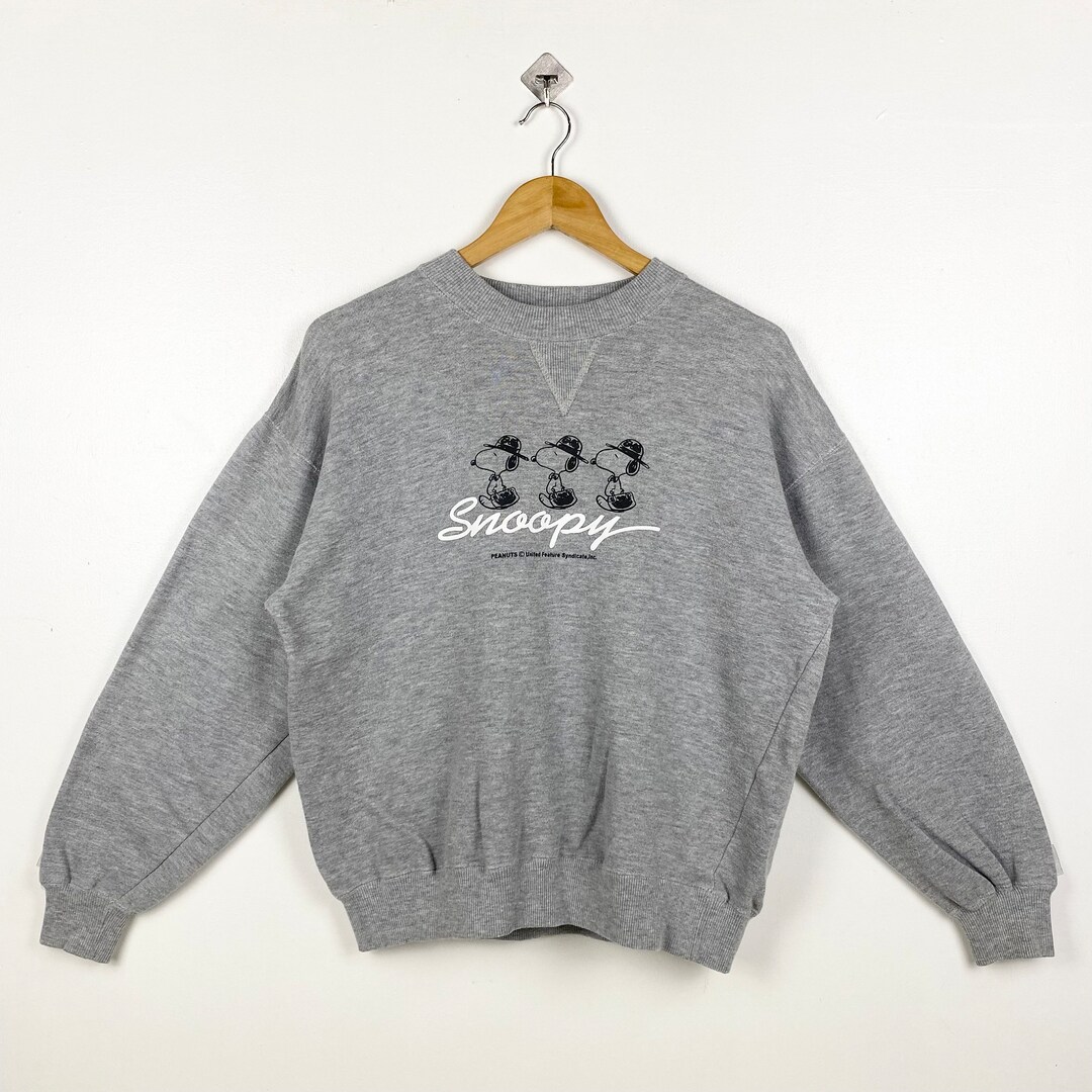 Vintage Peanuts 'snoopy' Crewneck Sweatshirt Print Logo Grey