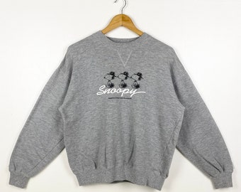 Vintage Peanuts 'snoopy' Crewneck Sweatshirt Print Logo Grey