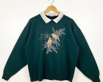 90s Morning Sun ‘Bird’ Sweatshirt Print Logo Green Color Women’s L