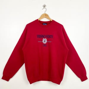 90s California State University, Fresno ‘Bulldogs’ Crewneck Sweatshirt Embroidery Logo Red Color Men’s L