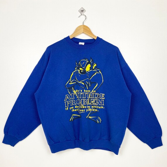 90s Taz Mania Crewneck Sweatshirt Print Logo Blue Color Mens XL Etsy UK