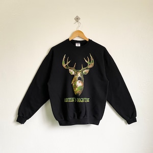 Vintage White-Tailed Deer Crewneck Sweatshirt Print Logo Black Color Men’s M