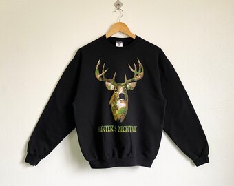 Vintage White-Tailed Deer Crewneck Sweatshirt Print Logo Black Color Men’s M