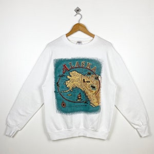 90s Alaska Crewneck Sweatshirt Print Logo White Color Men’s L