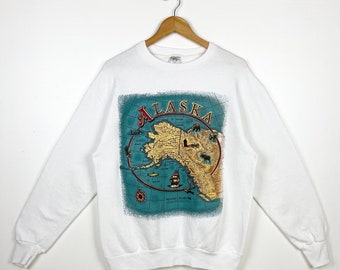 90er Jahre Alaska Crewneck Sweatshirt Print Logo Weiß Farbe Herren L