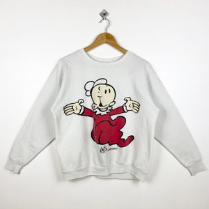 jaren 90 Popeye Swee'Pea sweater met ronde hals en logo, witte kleur dames XL