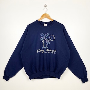 90s Key West Florida Crewneck Sweatshirt Print Logo Blue Color Men’s XL
