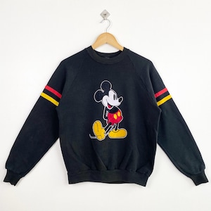 80s Disney ‘Mickey Mouse’ Crewneck Sweatshirt Print Logo Black Color Men’s Fit to M