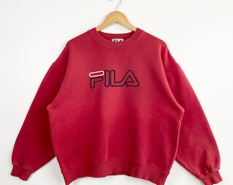 90s Fila Crewneck Sweatshirt Embroidery Logo Red Color Men’s L