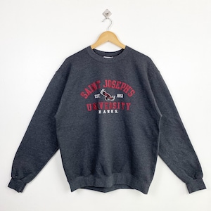 Vintage NCAA Saint Joseph&#39;s University ‘Hawks’ Crewneck Sweatshirt Embroidery Logo Grey Color Men’s L