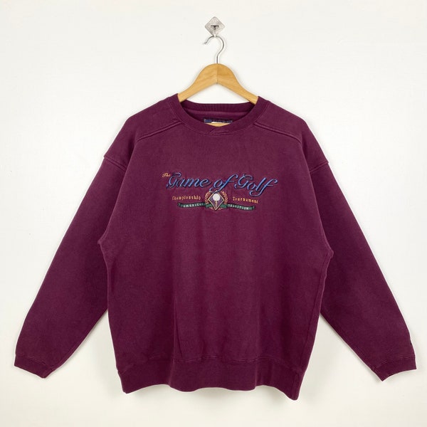 Sweat-shirt de golf des années 90 avec logo brodé, couleur pourpre, homme L