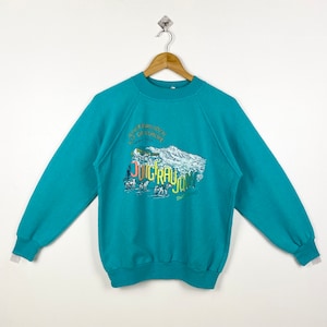 90s Jungfraujoch Switzerland Crewneck Sweatshirt Print Logo Blue Color Women’s S