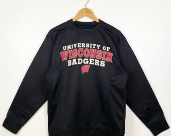 Vintage NCAA University of Wisconsin ‘Badgers’ Crewneck Sweatshirt Print Logo Black Color Men’s M