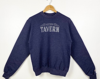 Sweat-shirt ras du cou Olde Towne Tavern vintage avec logo imprimé couleur bleue pour homme S