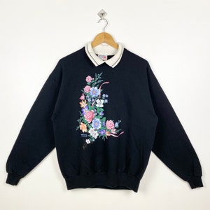 Sweat-shirt « Flower » Morning Sun des années 90 avec logo imprimé, couleur noire pour femme L