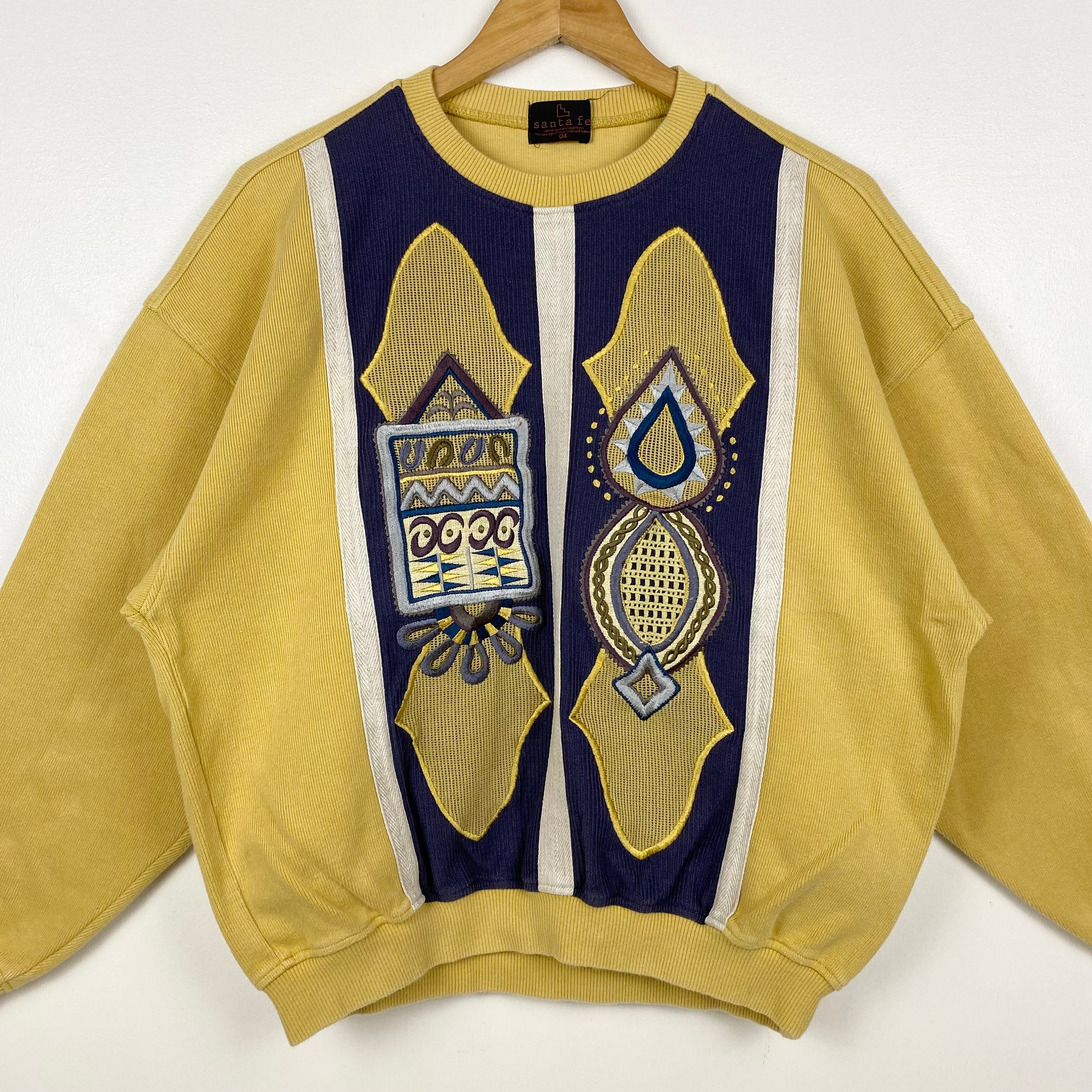 90s santafe サンタフェ カラフル刺繍クルーネック トレーナー 日本製 