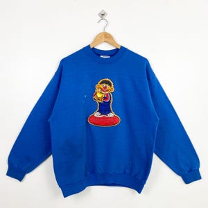 Jaren 90 distressed Sesamstraat 'Ernie' sweatshirt met ronde hals geborduurd logo blauwe kleur herenpasvorm L