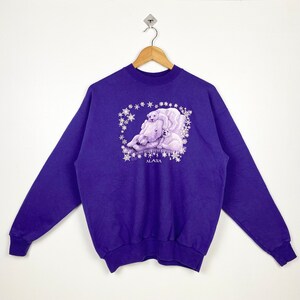 Vintage Alaska Crewneck Sweatshirt Print Logo Purple Color Men’s L