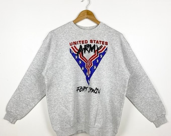 Bluza z okrągłym dekoltem z lat 90. z nadrukiem logo armii Stanów Zjednoczonych w kolorze szarym, męska, rozmiar M