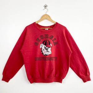 90s NCAA University of Georgia ‘Bulldogs’ Crewneck Sweatshirt Print Logo Red Color Women’s L