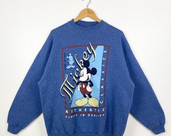 90er Jahre Disney „Mickey Mouse“ Crewneck Sweatshirt Print Logo Blau Farbe Herren XL