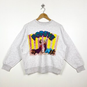 Vintage Popeye-sweater met ronde hals en logo grijze kleur heren S