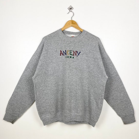 90s Ankeny Iowa Crewneck Sweatshirt Embroidery Logo Grey Color Men’s XL