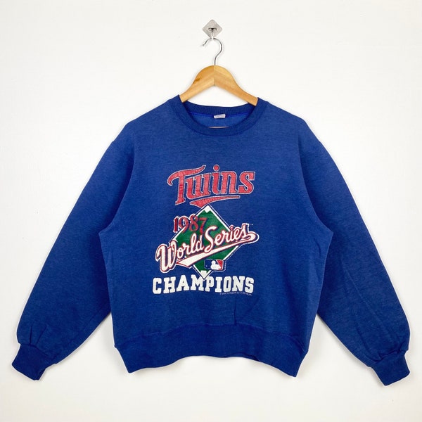 80s MLB Minnesota Twins Crewneck Sweatshirt Print Logo Blue Color Men’s L